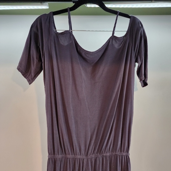 Monrow Rayon Jogger Jumpsuit 3/4 Sleeve Cold Shoulder Grey with Pockets sz Md - Picture 7 of 12